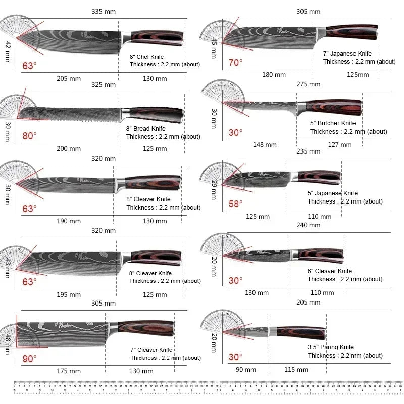 Professional Damascus Kitchen Knives