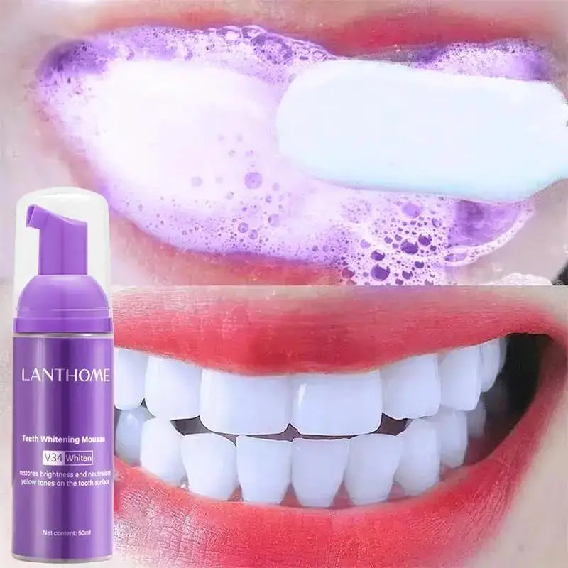 V34 Purple Brighten Whitening Yellow Teeth Toothpaste Foam Cleaning Effective Removing Tooth Stain Oral Cleaning Product 50ML