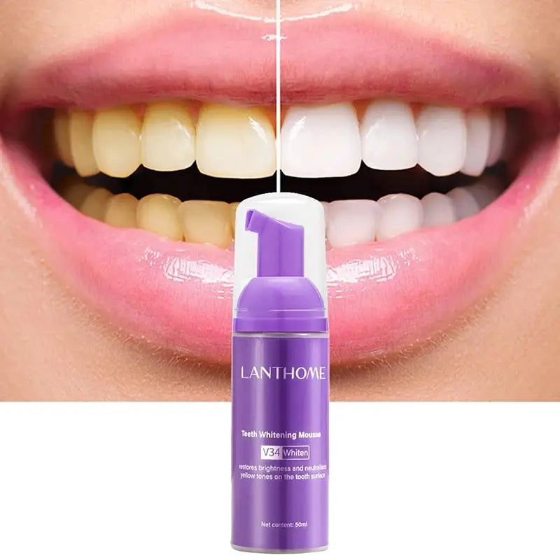 V34 Purple Brighten Whitening Yellow Teeth Toothpaste Foam Cleaning Effective Removing Tooth Stain Oral Cleaning Product 50ML