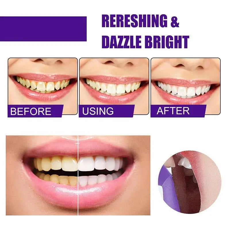 V34 Purple Brighten Whitening Yellow Teeth Toothpaste Foam Cleaning Effective Removing Tooth Stain Oral Cleaning Product 50ML